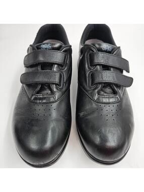 SAS Me Too Velcro Women’s Comfort Walking Shoes Black Leather Hook & Loop 9W USA